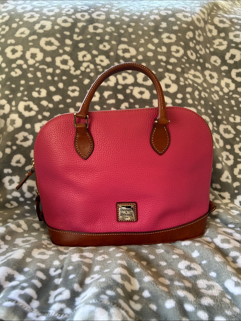 Dooney & Bourke Hot Pink Pebble Leather Satchel with Brown Trim